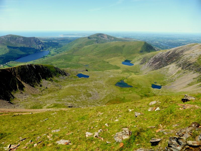 Llyn Cwellyn, Moel Eilio and Anglesey from Bwlch Main